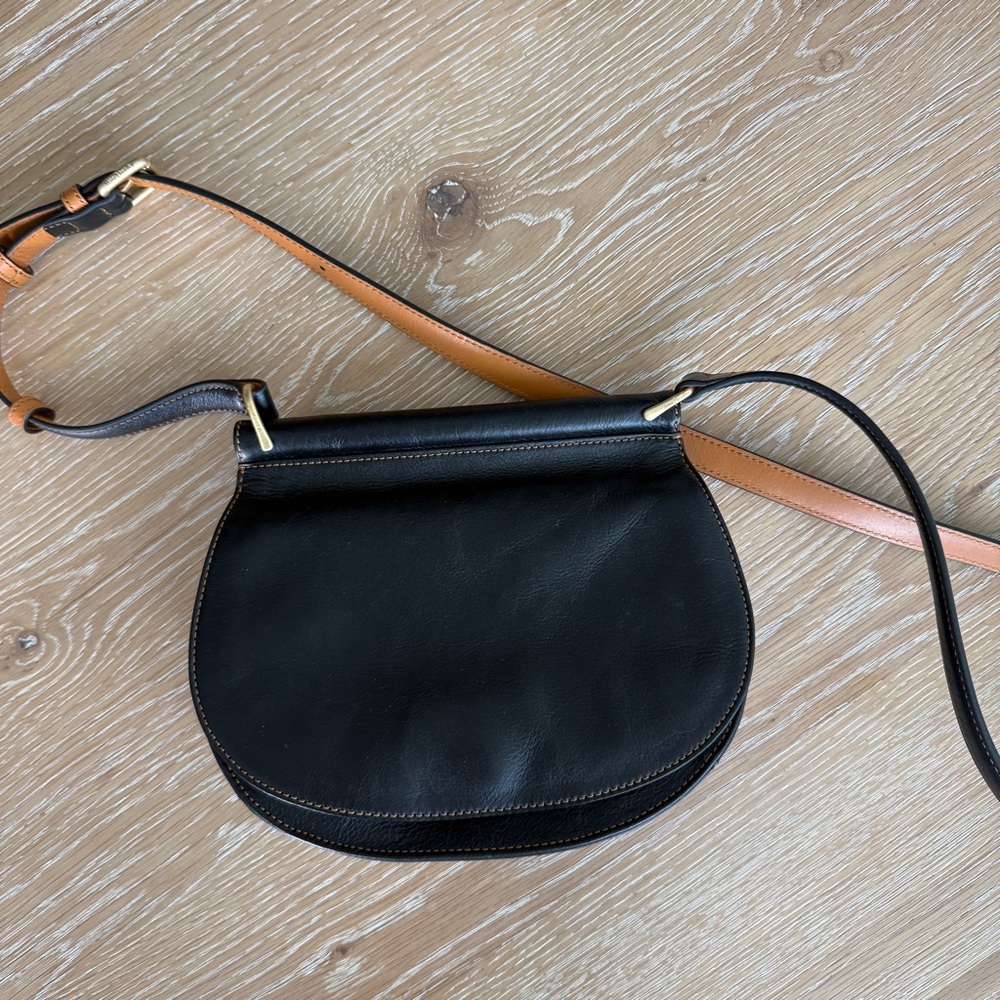 Vera Bradley Black Crossbody Saddle Bag with Tan Strap